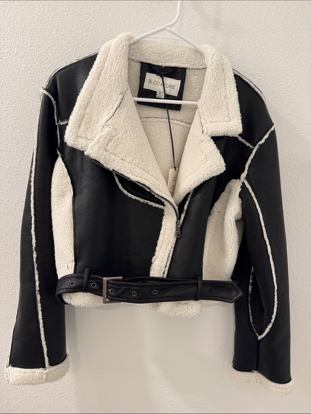 REVOLVE Black & Cream Sherpa Moto Jacket